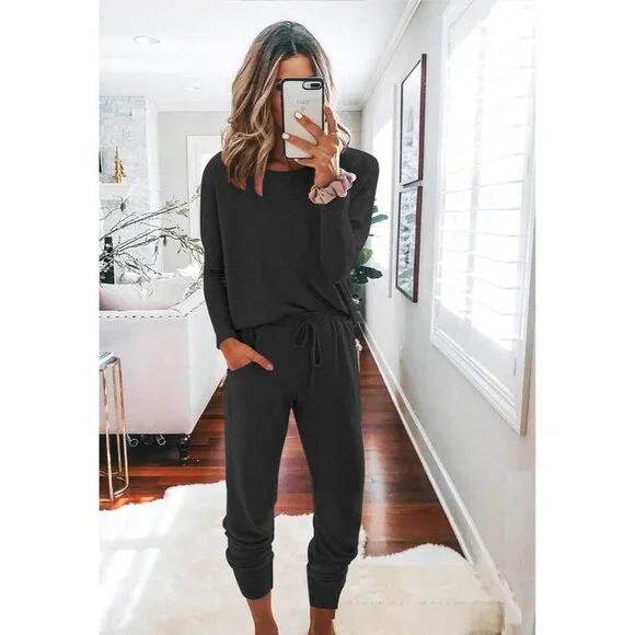 Elevate Your Style: Women's 2 Piece Casual Tracksuit in Dark Grey - Size Large - Picture 2 of 7
